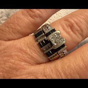Beautiful Diamond & Sapphire, white gold wedding ring set, size 7